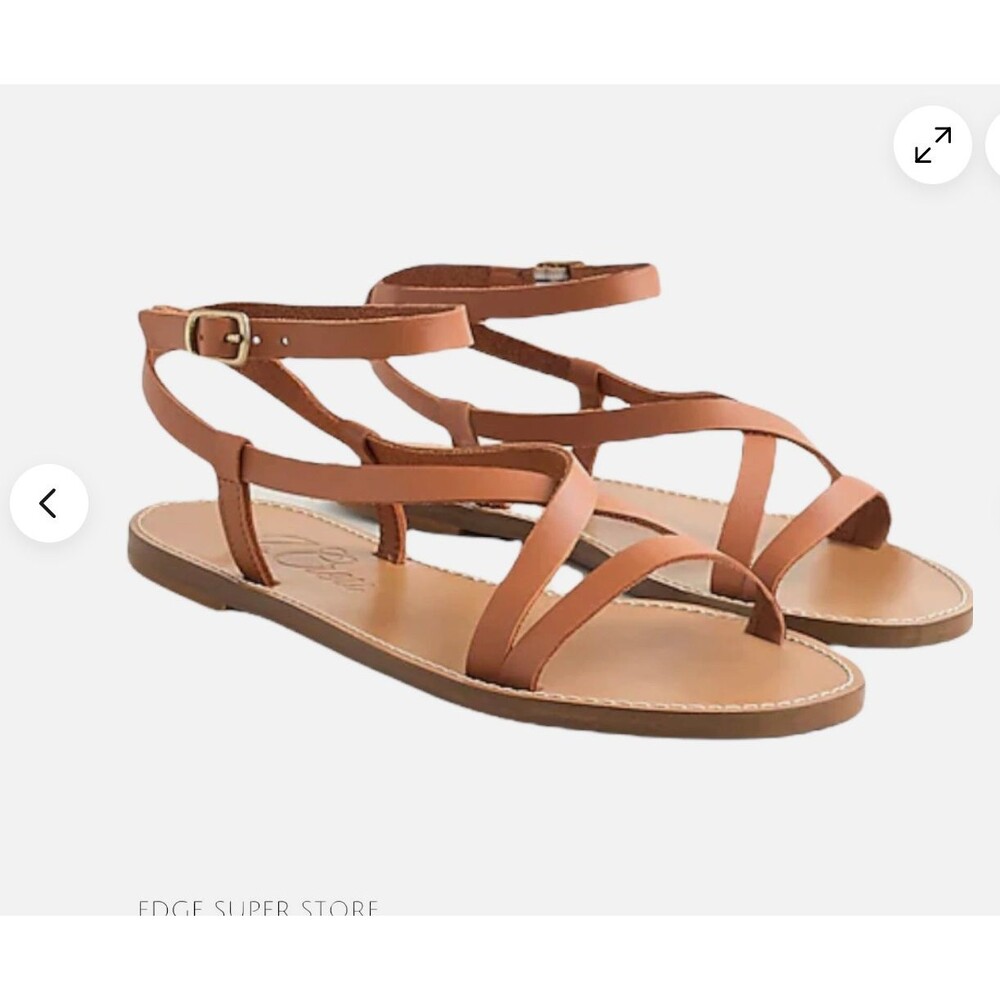 J Crew Vanchetta Leather Ankle Sandals Tan Size 10